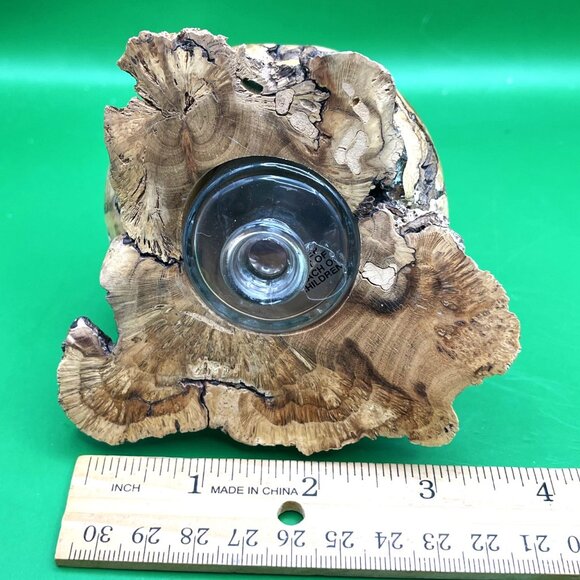 Rustic Artisan Burl Wood Jar Oil Candle Glass Insert Natural Edge Turned Vessel - Picture 3 of 12